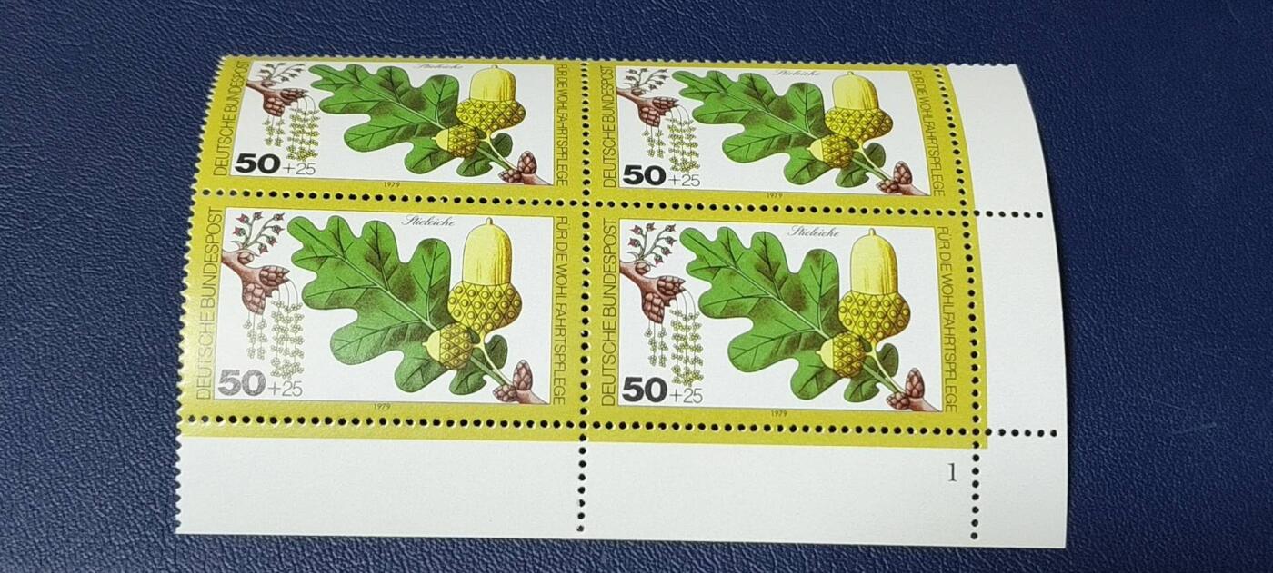德国邮票专场，都是四方联 德国邮票  四方联，1979年发行，森林中的  花卉 果实4全 ，品相如图