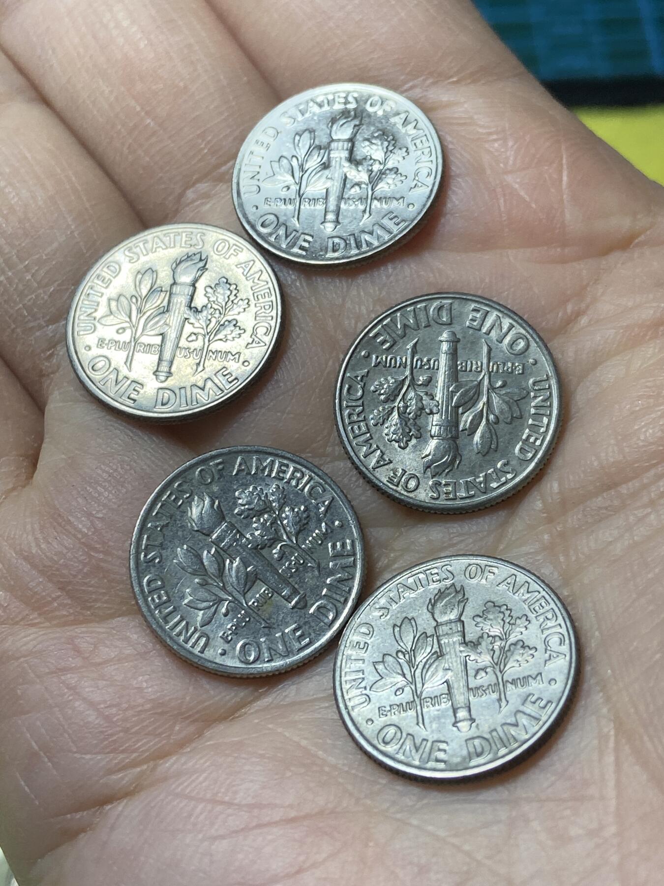 2025年第一百二十九场(总第一百五十五场）外国邮票、散币场(免佣金) 美国🇺🇸1角5枚：1988年89年90年(罗斯福1角第二版)