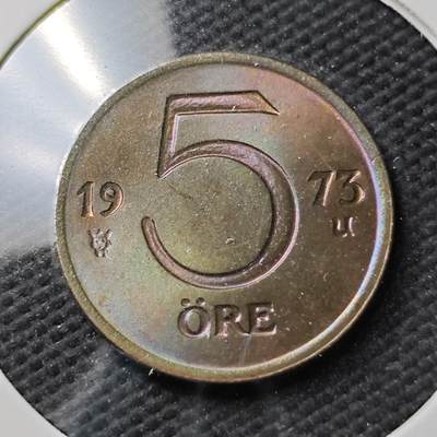 KK钱币收藏小铺  第371场  2月预留时间 周末发货 -  1973瑞典5欧尔铜币 好品 阴阳面
