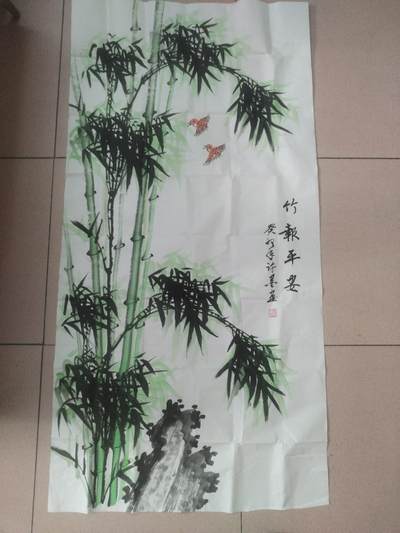 字画 - 许墨老师手绘 竹报平安。140*70cm。