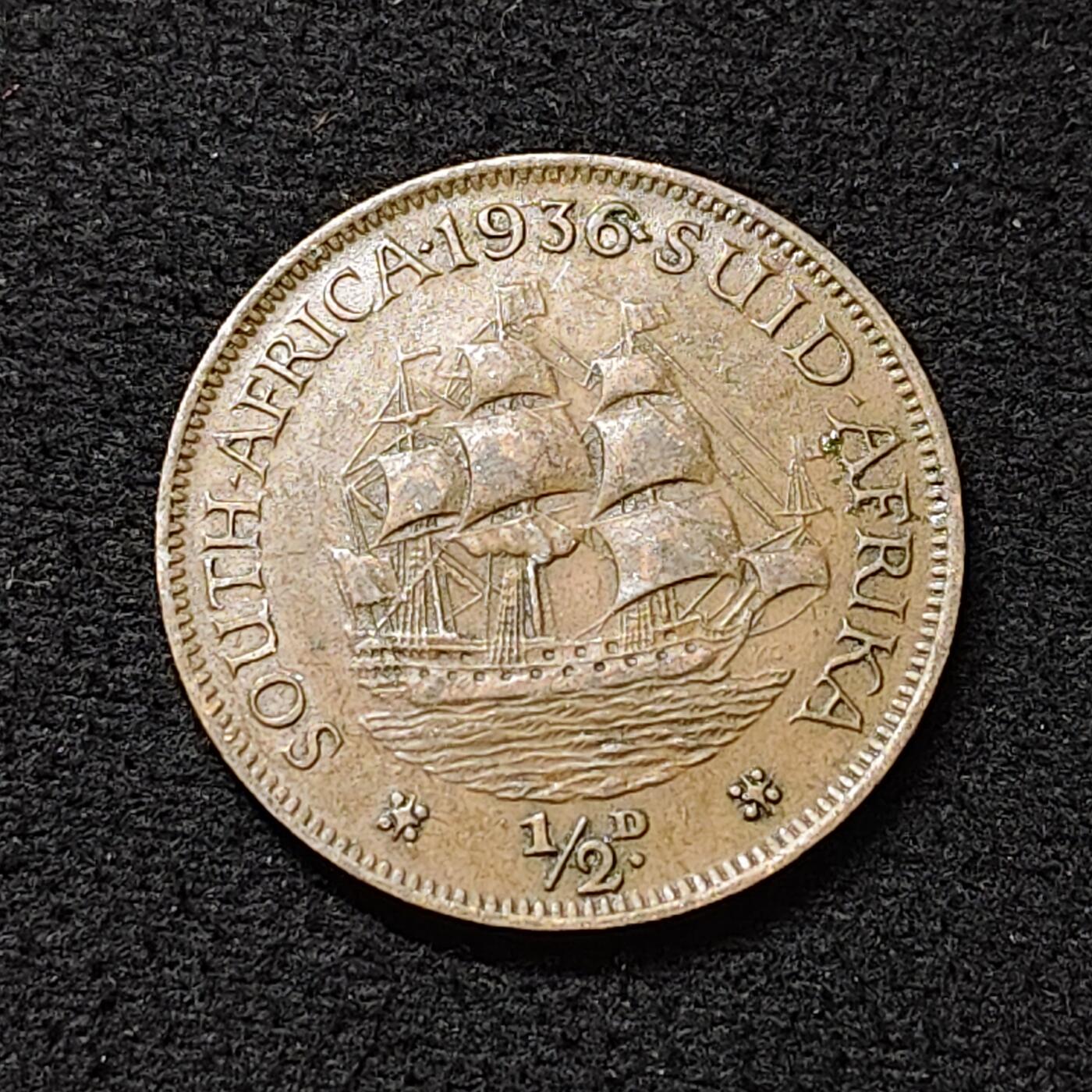 【全场包邮】纯粹捡漏拍478场（免费代拍第15场） 南非1936年乔治五世1/2便士铜币