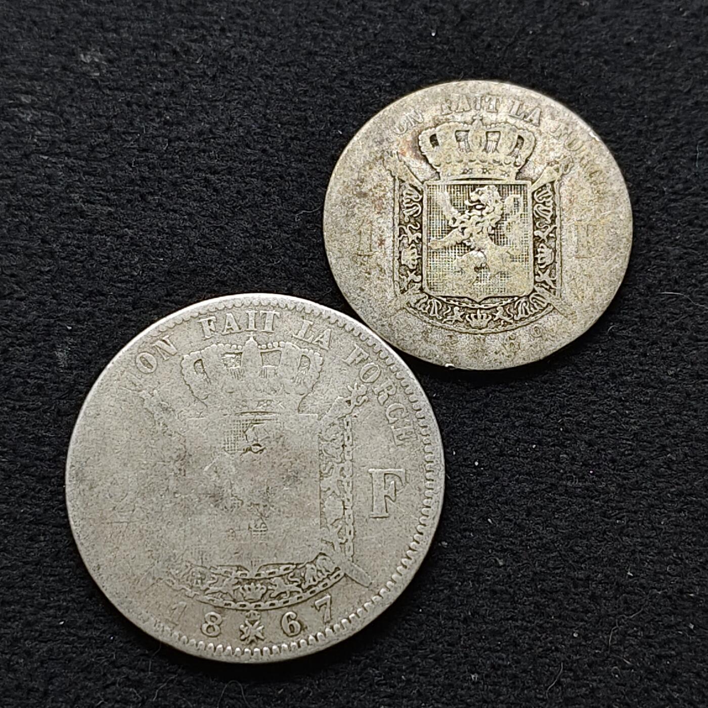 【全场包邮】纯粹捡漏拍478场（免费代拍第15场） 比利时利奥波德二世1-2法郎2枚银币一组