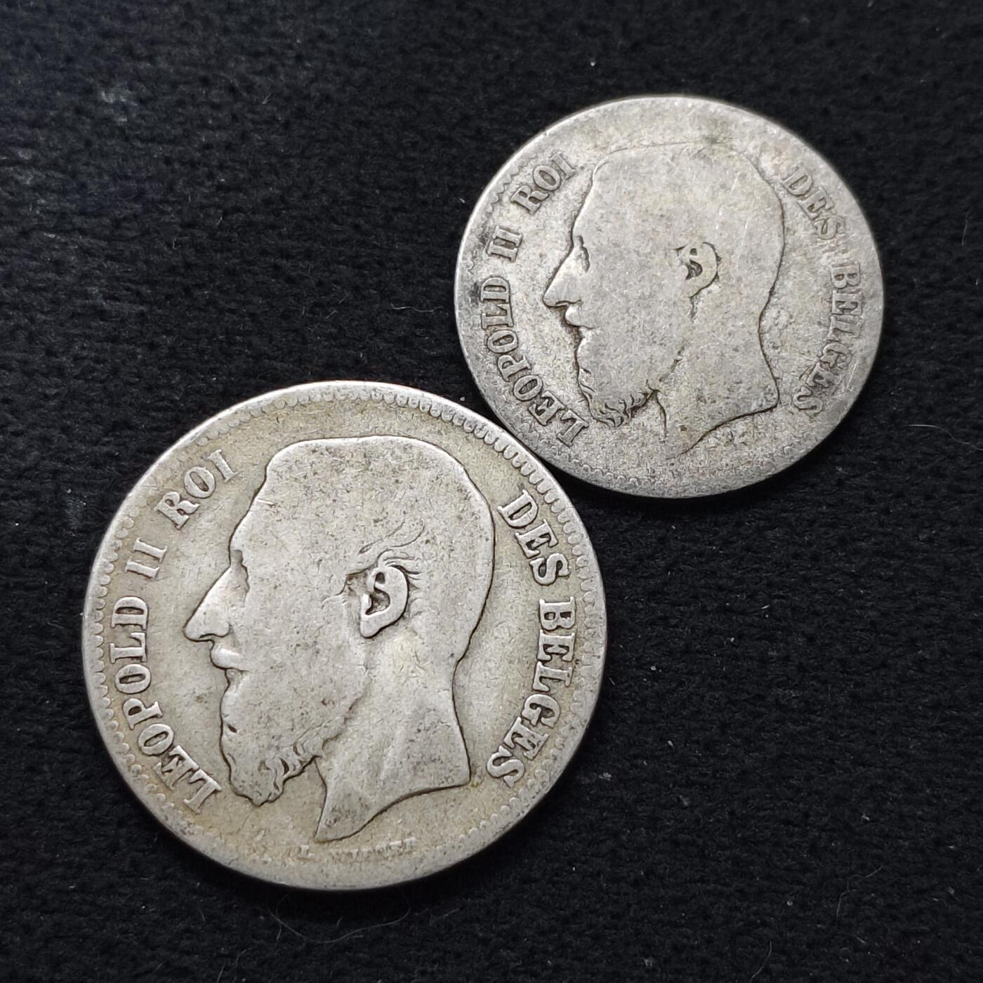 【全场包邮】纯粹捡漏拍478场（免费代拍第15场） 比利时利奥波德二世1-2法郎2枚银币一组