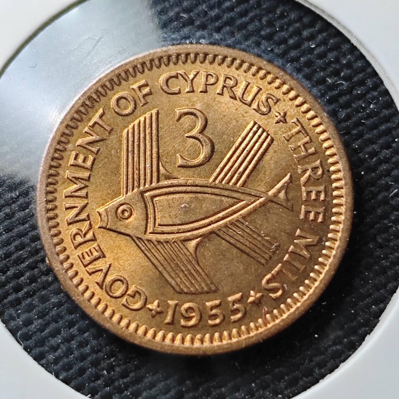 KK钱币收藏小铺  第371场  2月预留时间 周末发货  英属塞浦路斯3米尔 好品铜币