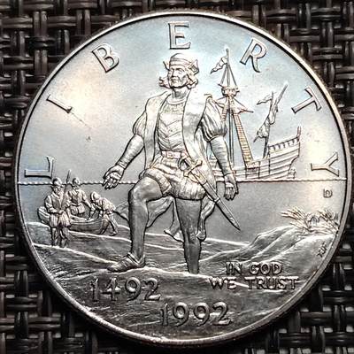 布加迪🐬～世界钱币(上海)🌾第 259 期 /  各国套币和散币 - 美国🇺🇸 1992年 哥伦布发现美洲500周年纪念半美元精致币  31mm