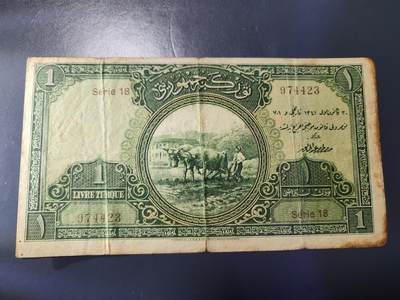 11月16号晚上8点 外国纸币自动截拍第60场 - 珍稀品 土耳其经典纸币 1926年1里弗 原票