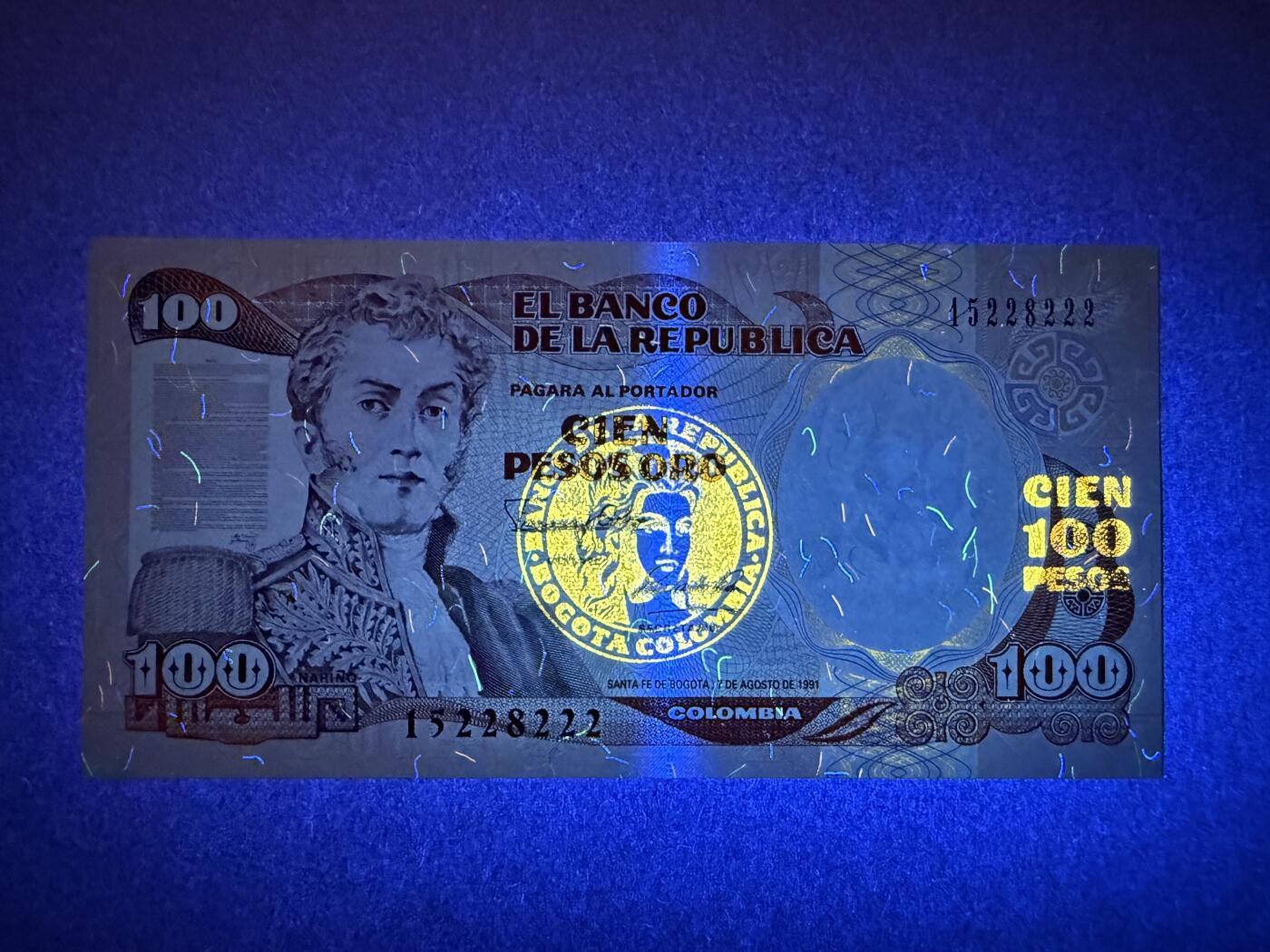 《艾美收藏》第220期-11.16周日外币畅拍场 豹子号 哥伦比亚100比索 UNC 1991年 无47豹子号