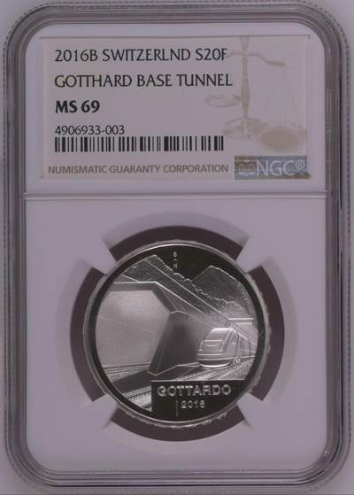 S&S Numismatic世界钱币-拍卖 第115期  - 获奖币*瑞士2016年 圣哥达铁路隧道 20法郎纪念银币 NGC MS69