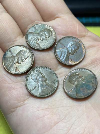 2025年第一百二十九场(总第一百五十五场）外国邮票、散币场(免佣金) - 美国🇺🇸1分5枚：1953年56年57年(林肯1分第三版，麦穗1分)