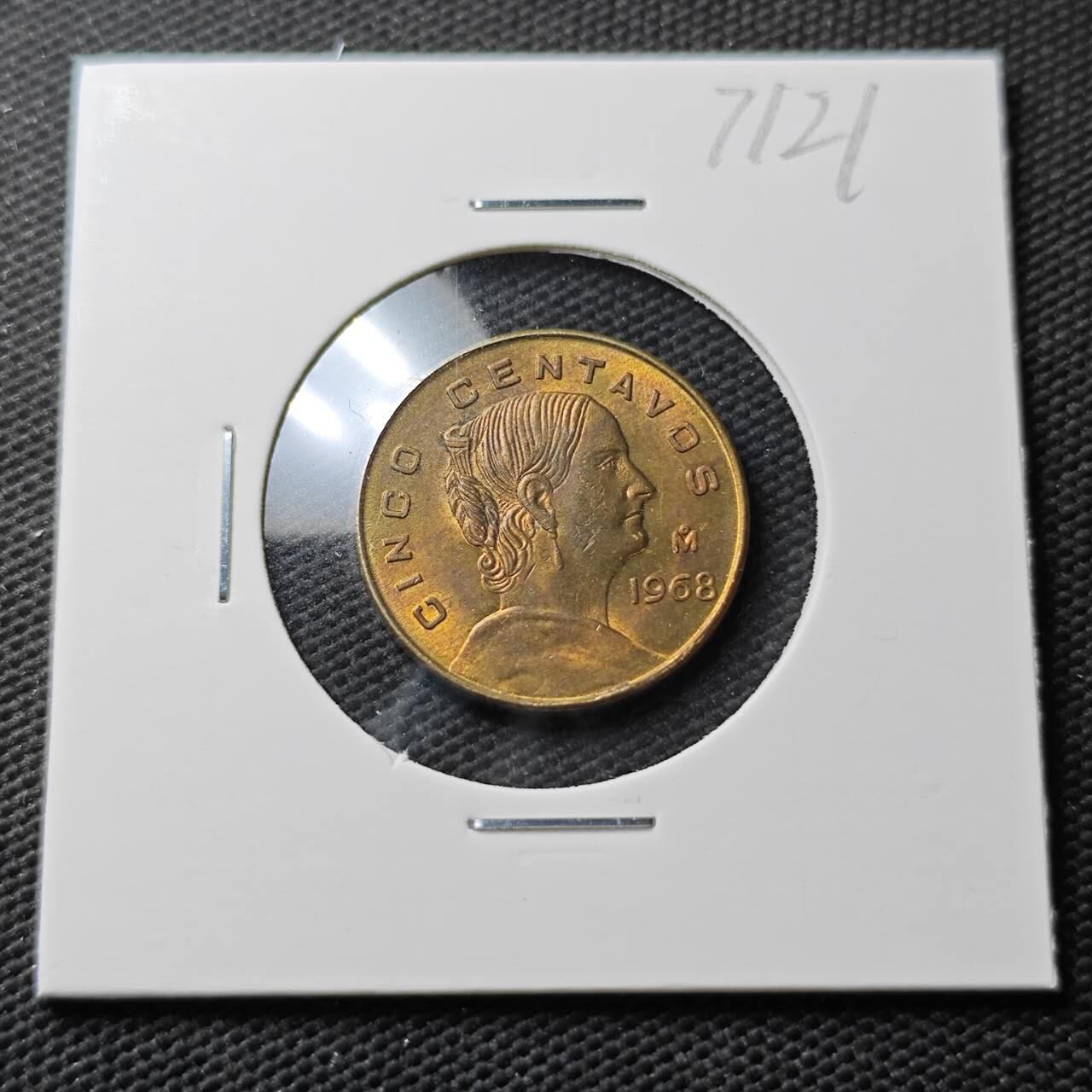 KK钱币收藏小铺  第371场  2月预留时间 周末发货  墨西哥女头5分铜币