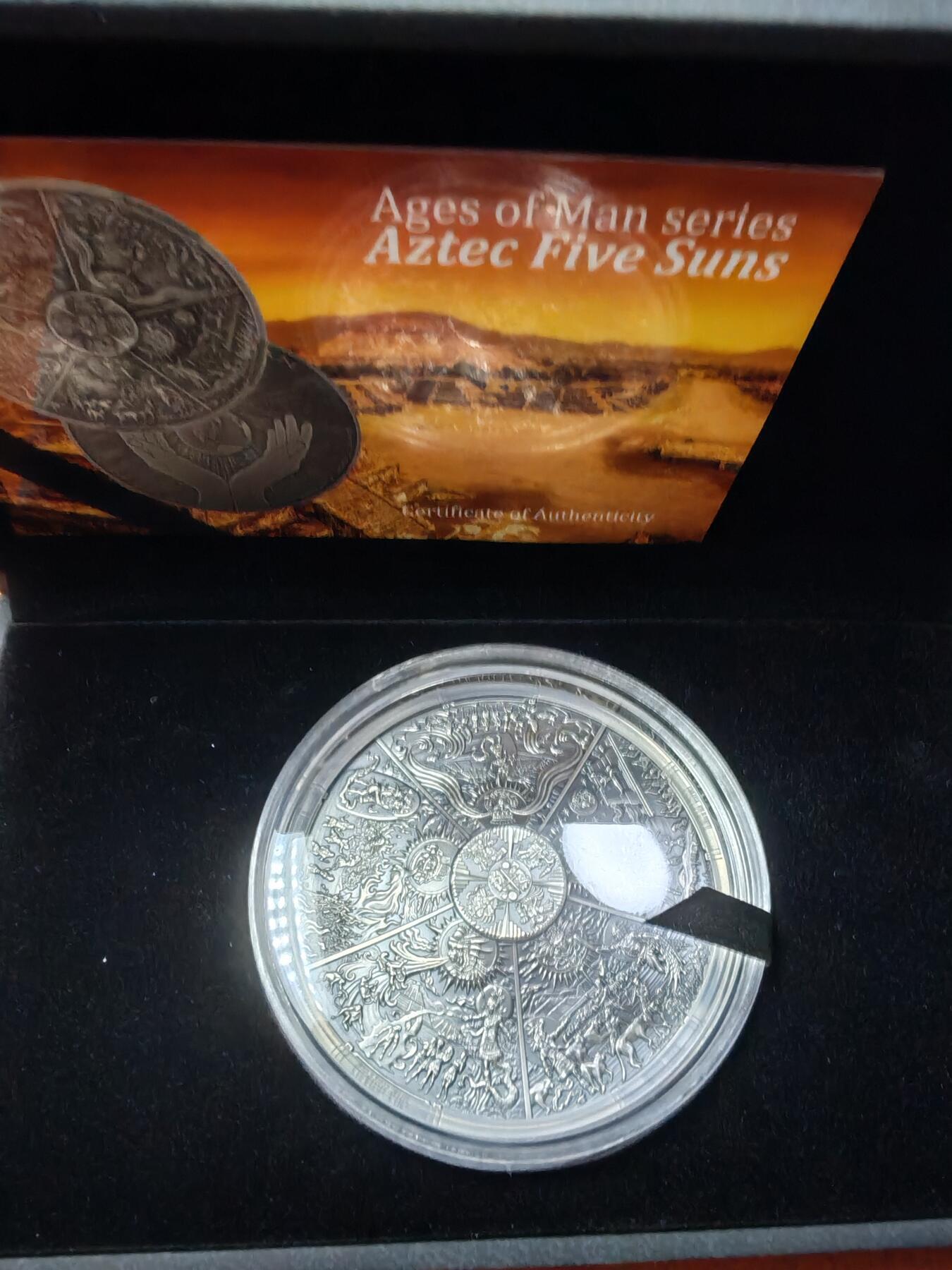 长老汇蛇年精选第七十三场拍卖  2021帕劳人类的世纪之阿兹台克人20元3盎司仿古超高浮雕部分彩色银币，盒证全，333枚