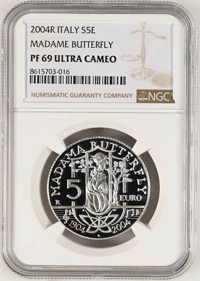 S&S Numismatic世界钱币-拍卖 第115期  - 获奖币*意大利2004年 歌剧《蝴蝶夫人》创作一百周年 5欧元精制纪念银币 NGC PF69UC  