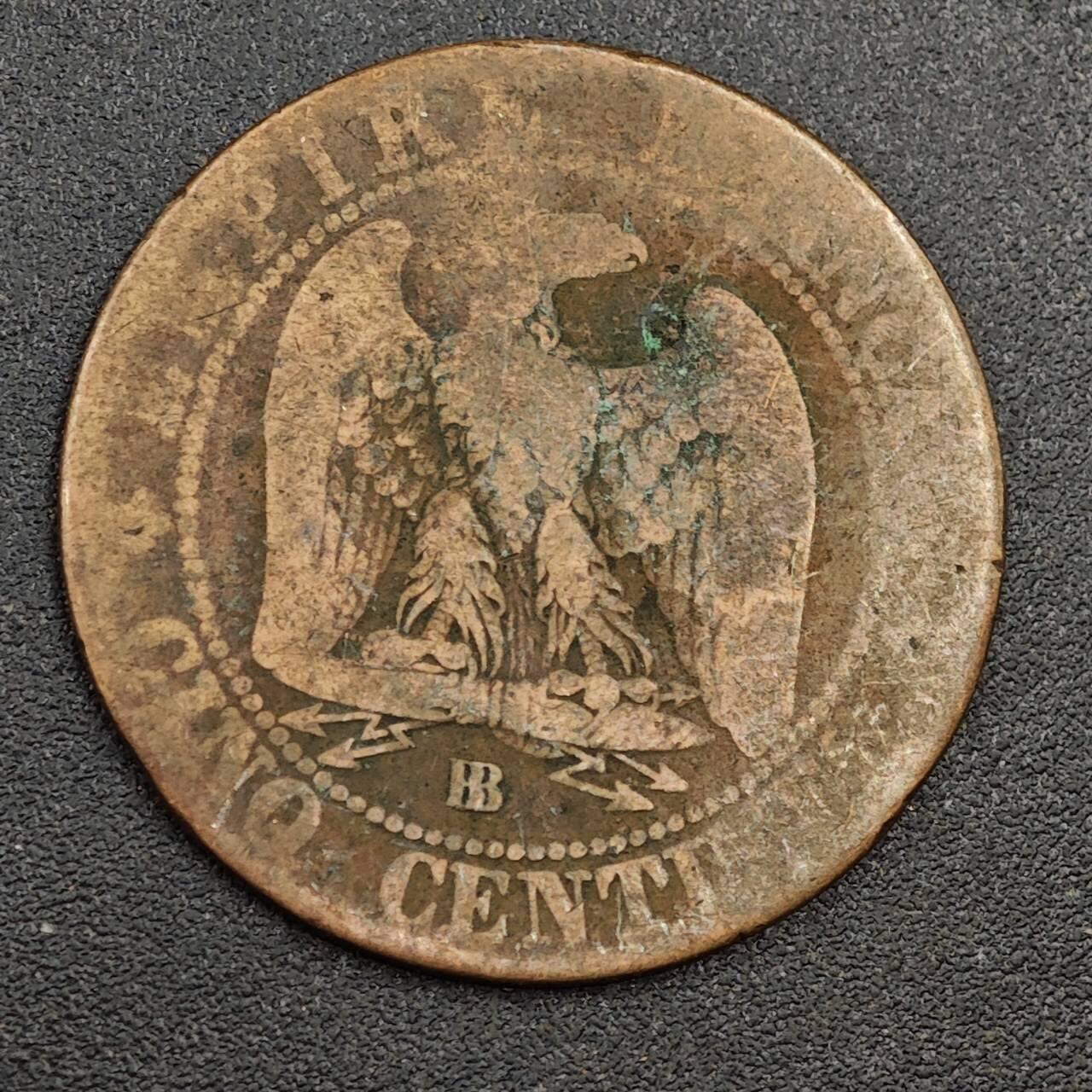 【淘币小摊】限时拍第七百九十七拍  老铜币场  满百包邮可预留两周  周一统一发货  法国1863年拿破仑三世5分铜币