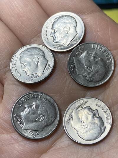 2025年第一百二十九场(总第一百五十五场）外国邮票、散币场(免佣金) - 美国🇺🇸1角5枚：1985年86年87年88年(罗斯福1角第二版)