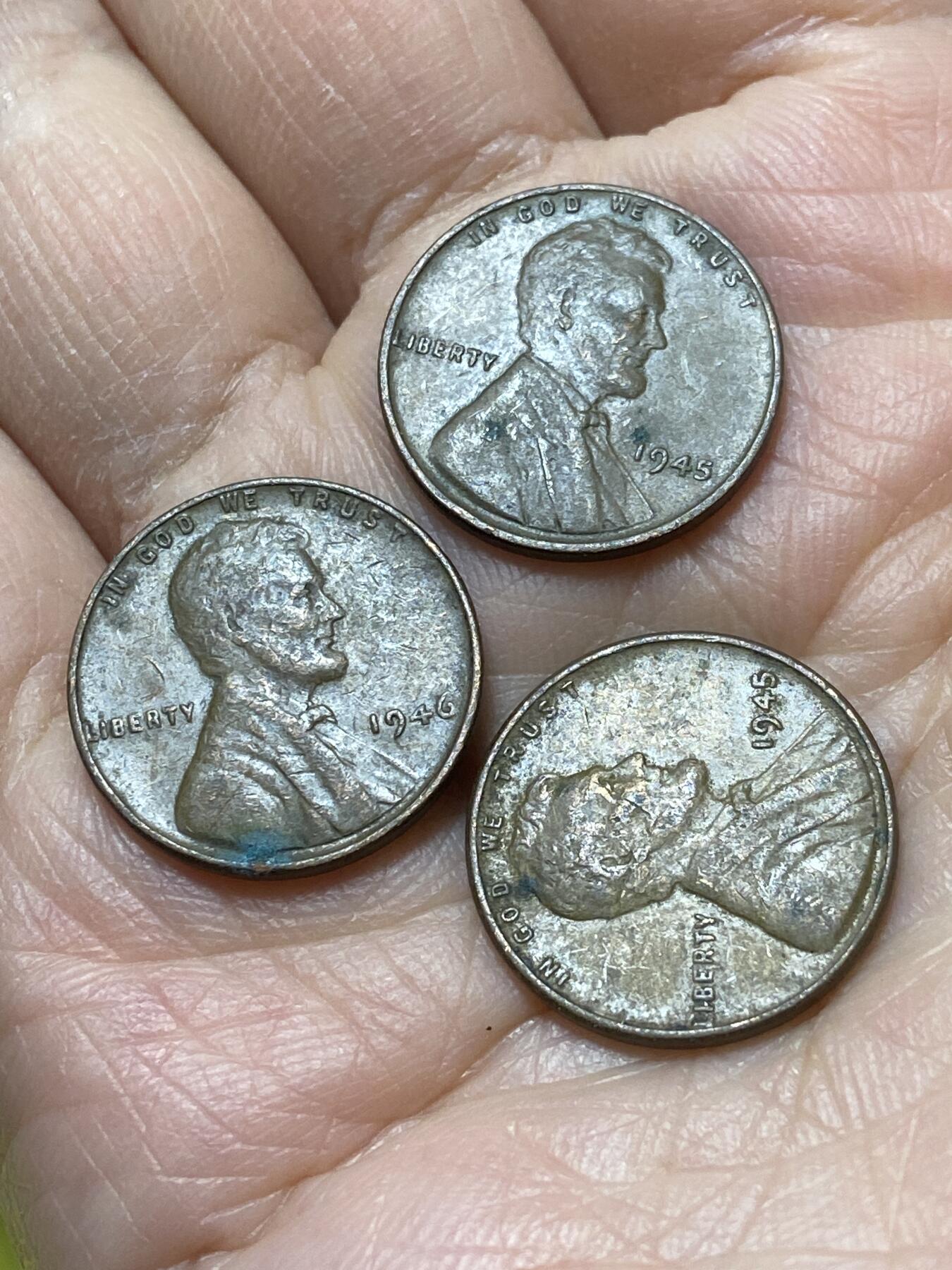 2025年第一百二十九场(总第一百五十五场）外国邮票、散币场(免佣金) 美国🇺🇸1分3枚：1945年46年(林肯一分第三版，麦穗一分)