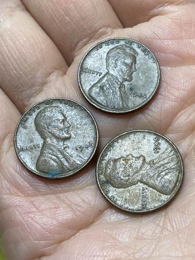 2025年第一百二十九场(总第一百五十五场）外国邮票、散币场(免佣金) - 美国🇺🇸1分3枚：1945年46年(林肯一分第三版，麦穗一分)