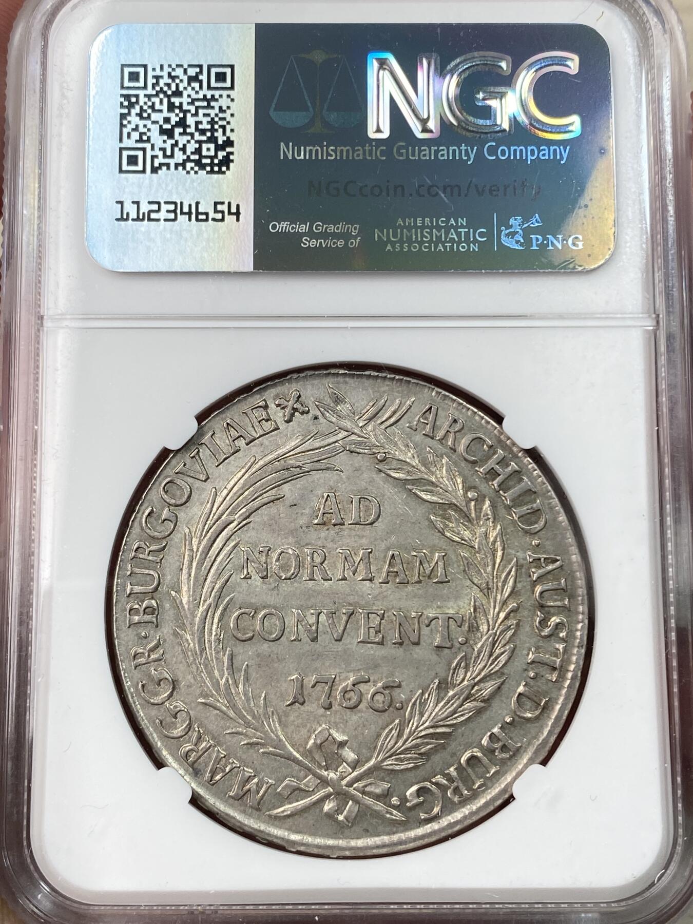 万国钱币拍卖第055期 NGC AU58 1766年神圣罗马帝国哈布斯堡-奥地利玛利亚·特蕾西亚双狮鹫护盾1泰勒大银 全深打银光充沛 极具艺术感的神罗后期作品