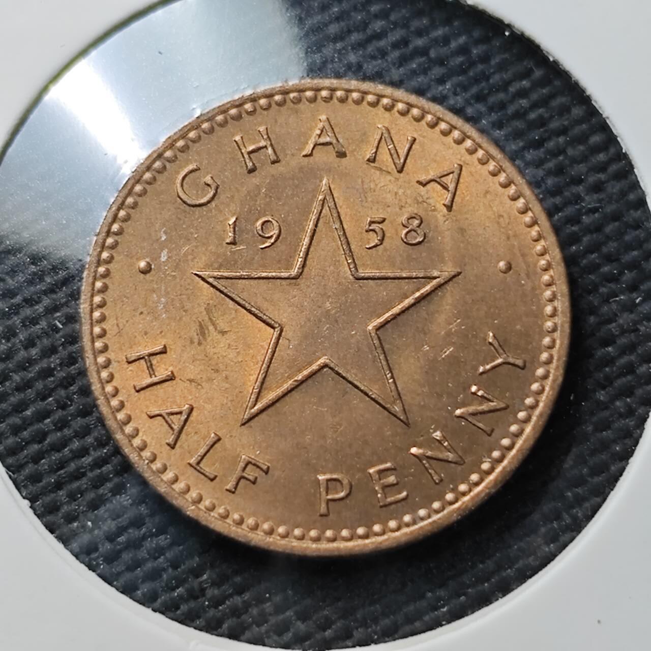 KK钱币收藏小铺  第371场  2月预留时间 周末发货  1958加纳0.5便士 好品