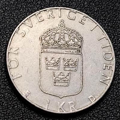 泉币菌-第129场-精品福利场（本场拍品多，请提前出价） - 瑞典1989年1克朗铜镍币，卡尔十六世·古斯塔夫，25mm，外国欧洲