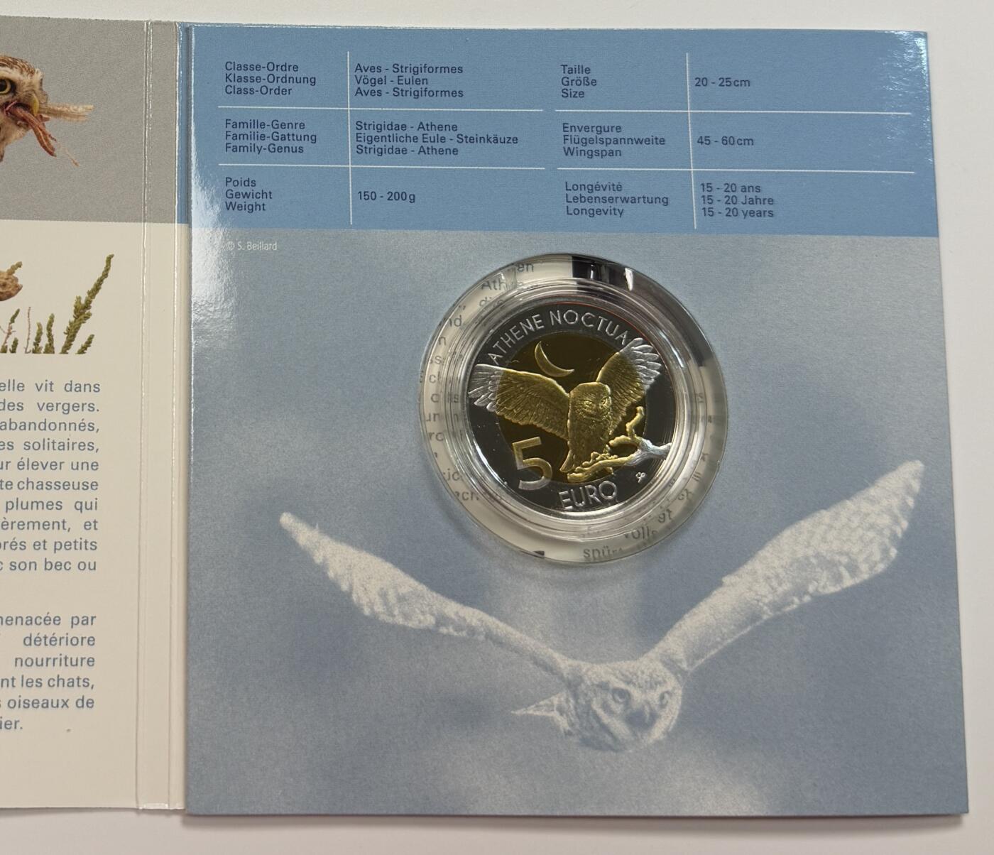 S&S Numismatic世界钱币-拍卖 第115期  卢森堡2024年 卢森堡动植物系列 – 纵纹腹小鸮 5欧元925银+北欧金双色精制纪念币 官方卡币  发行量2000枚