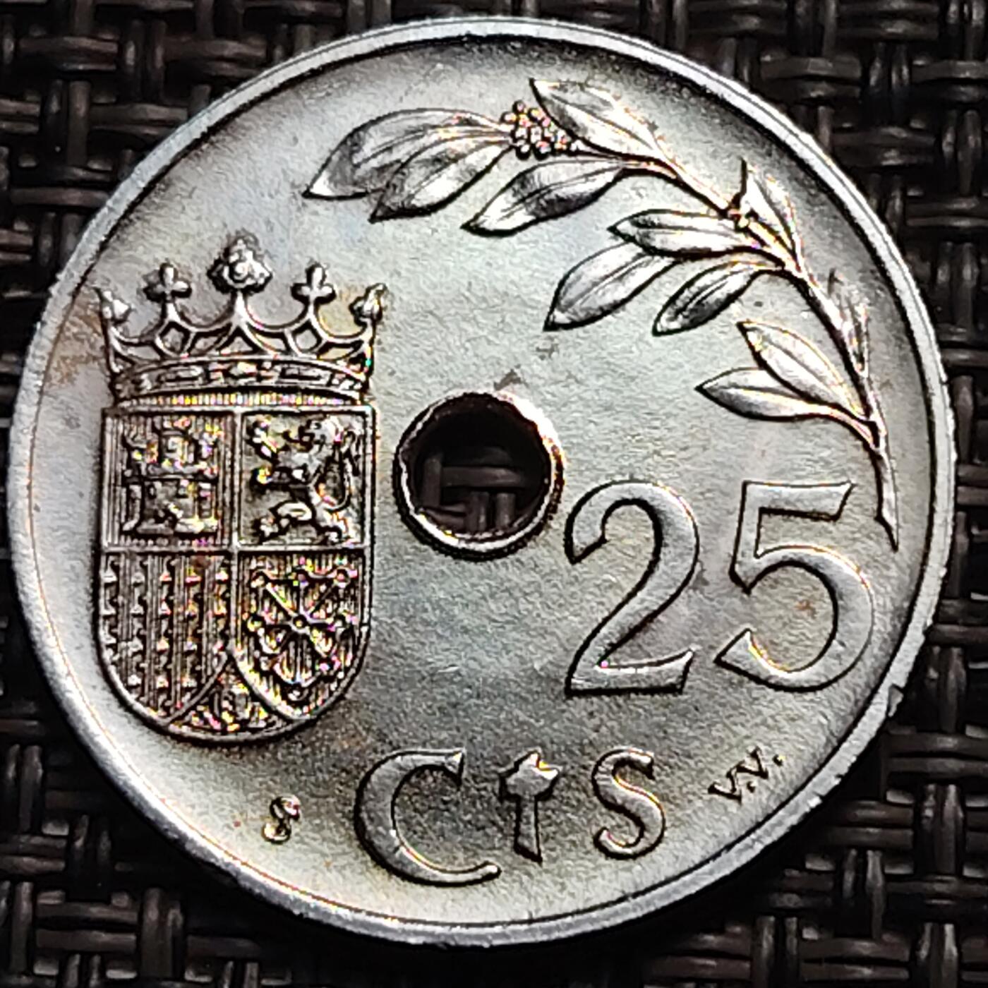 布加迪🐬～世界钱币(上海)🌾第 259 期 /  各国套币和散币 西班牙🇪🇸 1937年 25分 原光好品