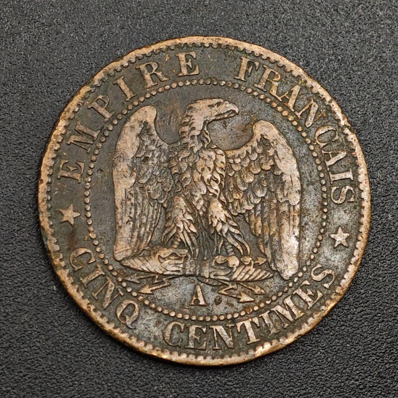 【淘币小摊】限时拍第七百九十七拍  老铜币场  满百包邮可预留两周  周一统一发货  法国1862年拿破仑三世5分铜币