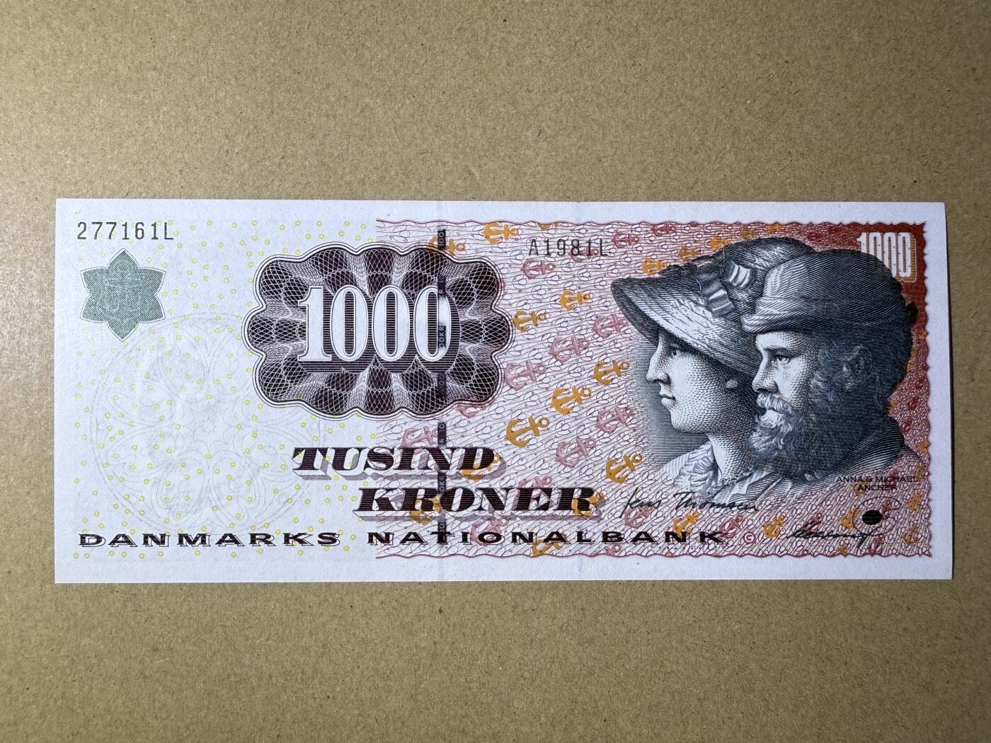《艾美收藏》第220期-11.16周日外币畅拍场 丹麦1000克朗 UNC 1998年陶俑初版 无4