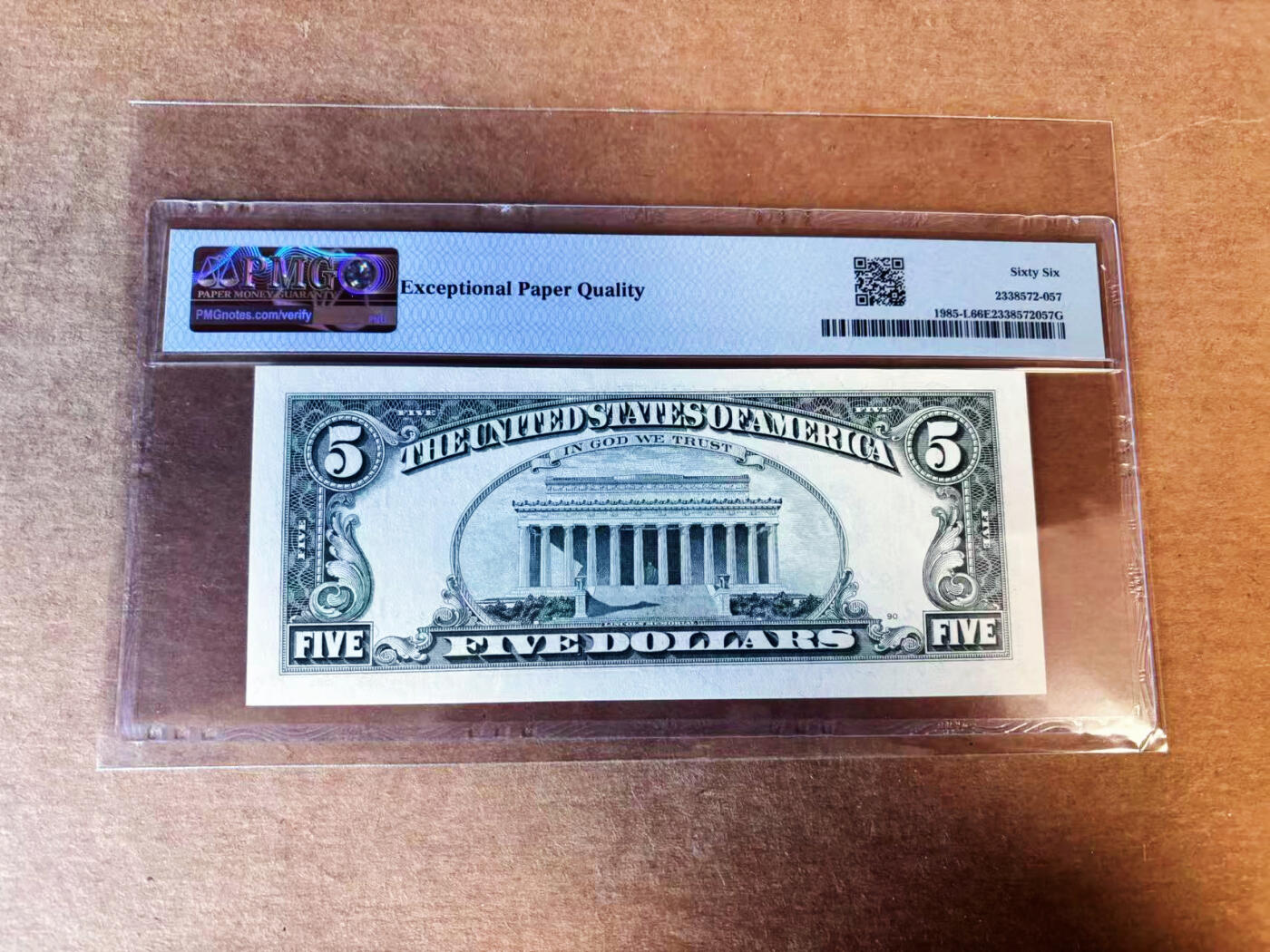 【Blue Auction】世界纸币精拍第751期——18级TOP拍卖/信誉/品质/专业/高效💫 美国 1995年5美金  PMG66EPQ