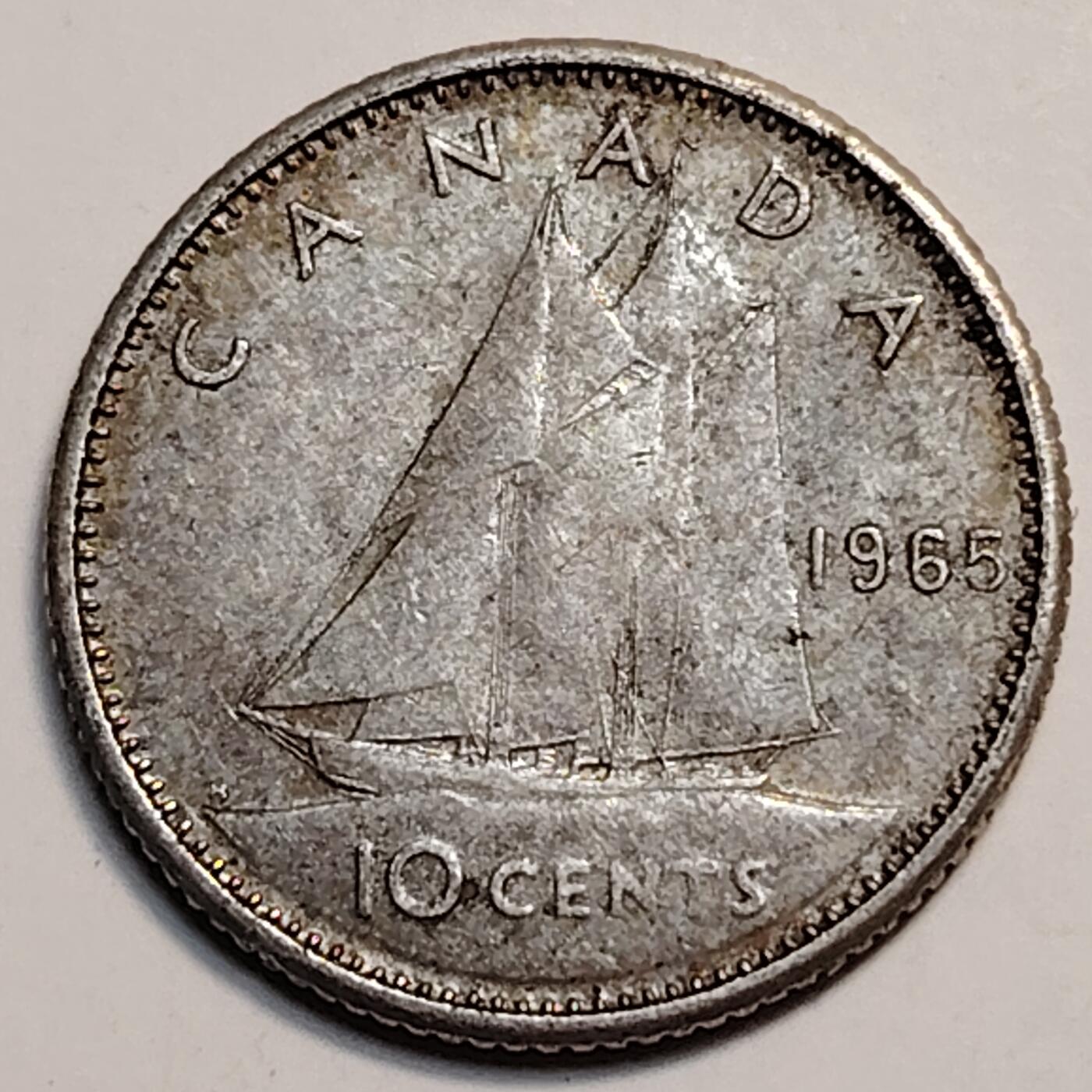 布加迪🐬～世界钱币(上海)🌾第 259 期 /  各国套币和散币 加拿大🇨🇦 1965年 10分银币-1