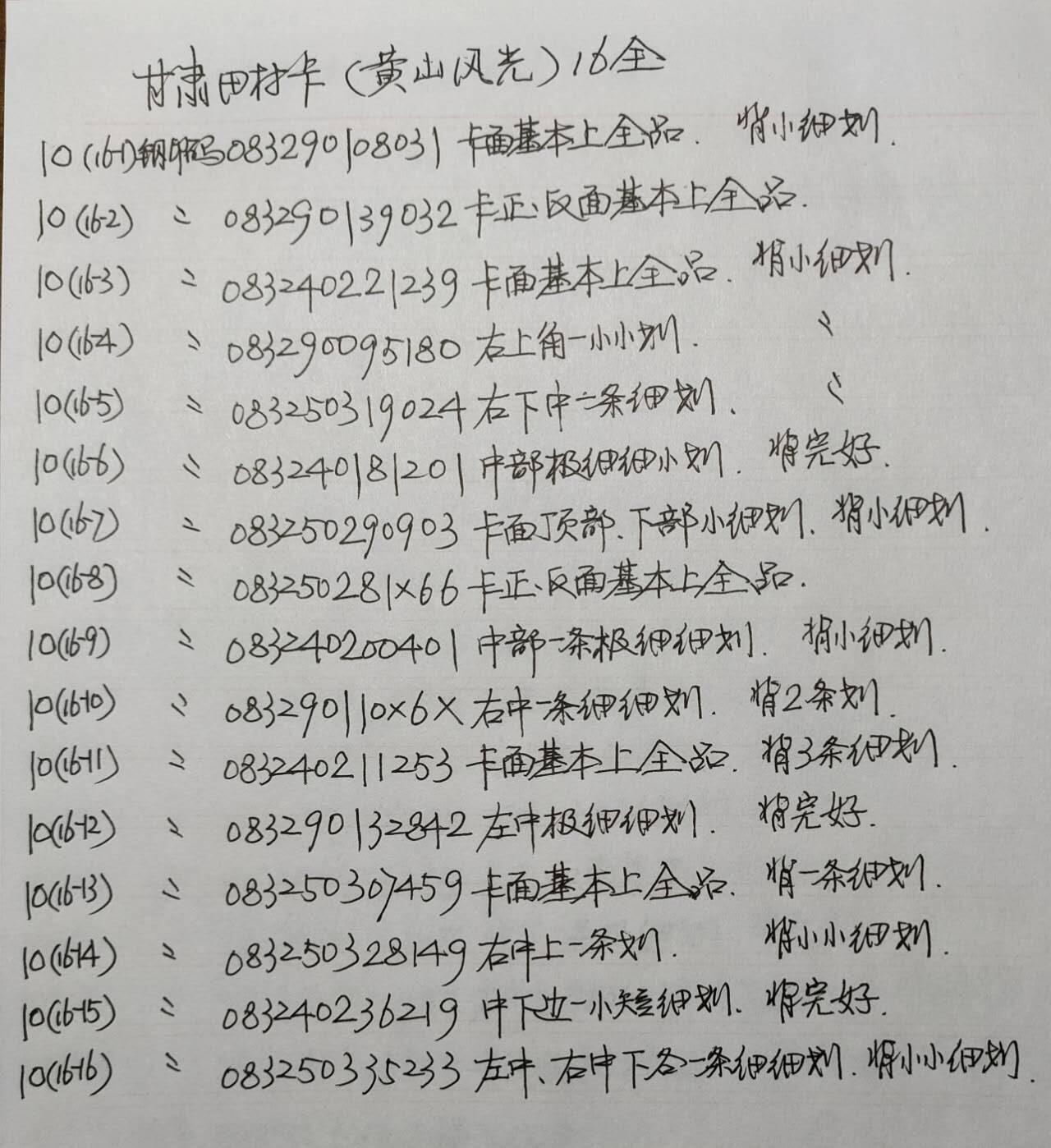 公藏第58期裸卡拍卖 甘肃田村卡【黄山风光】16全品相钢印码见描述。