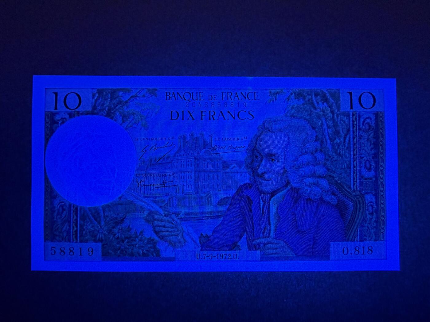 《艾美收藏》第220期-11.16周日外币畅拍场 法国10法郎 UNC 1972年 法国作家伏尔泰