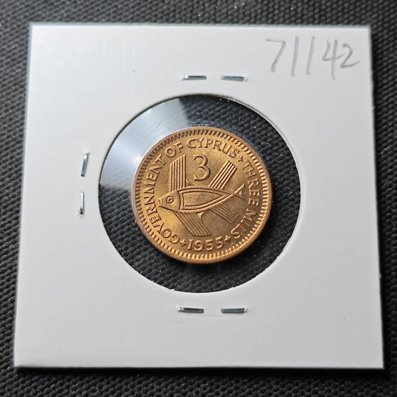 KK钱币收藏小铺  第371场  2月预留时间 周末发货  英属塞浦路斯3米尔 好品铜币