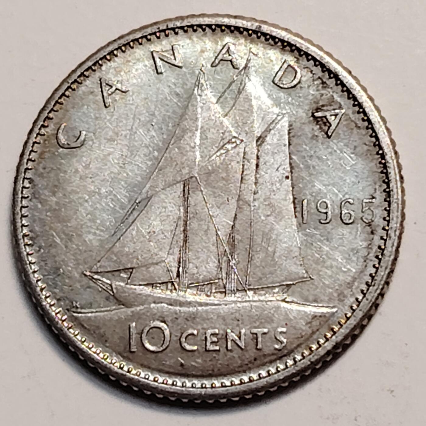 布加迪🐬～世界钱币(上海)🌾第 259 期 /  各国套币和散币 加拿大🇨🇦 1965年 10分银币-2