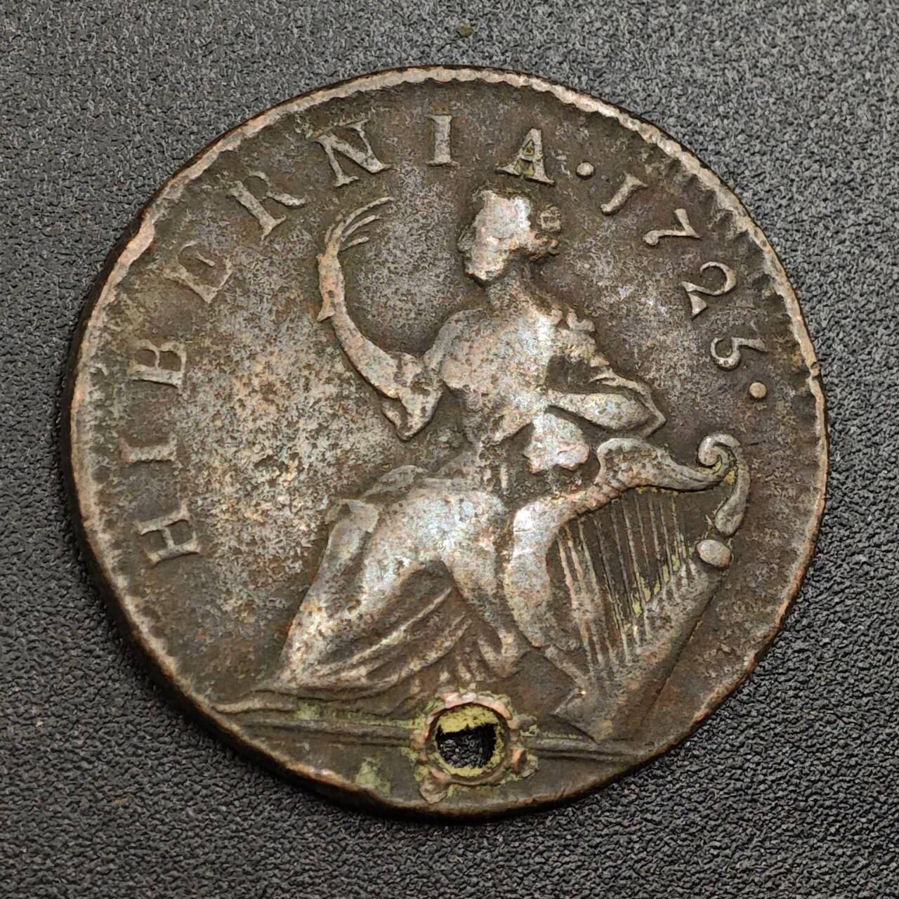 【淘币小摊】限时拍第七百九十七拍  老铜币场  满百包邮可预留两周  周一统一发货  爱尔兰1723年乔治二世半便士铜币