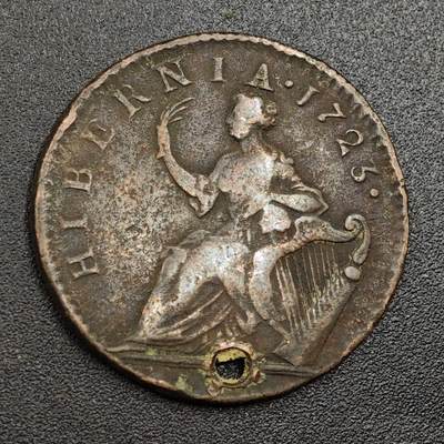 【淘币小摊】限时拍第七百九十七拍  老铜币场  满百包邮可预留两周  周一统一发货  - 爱尔兰1723年乔治二世半便士铜币