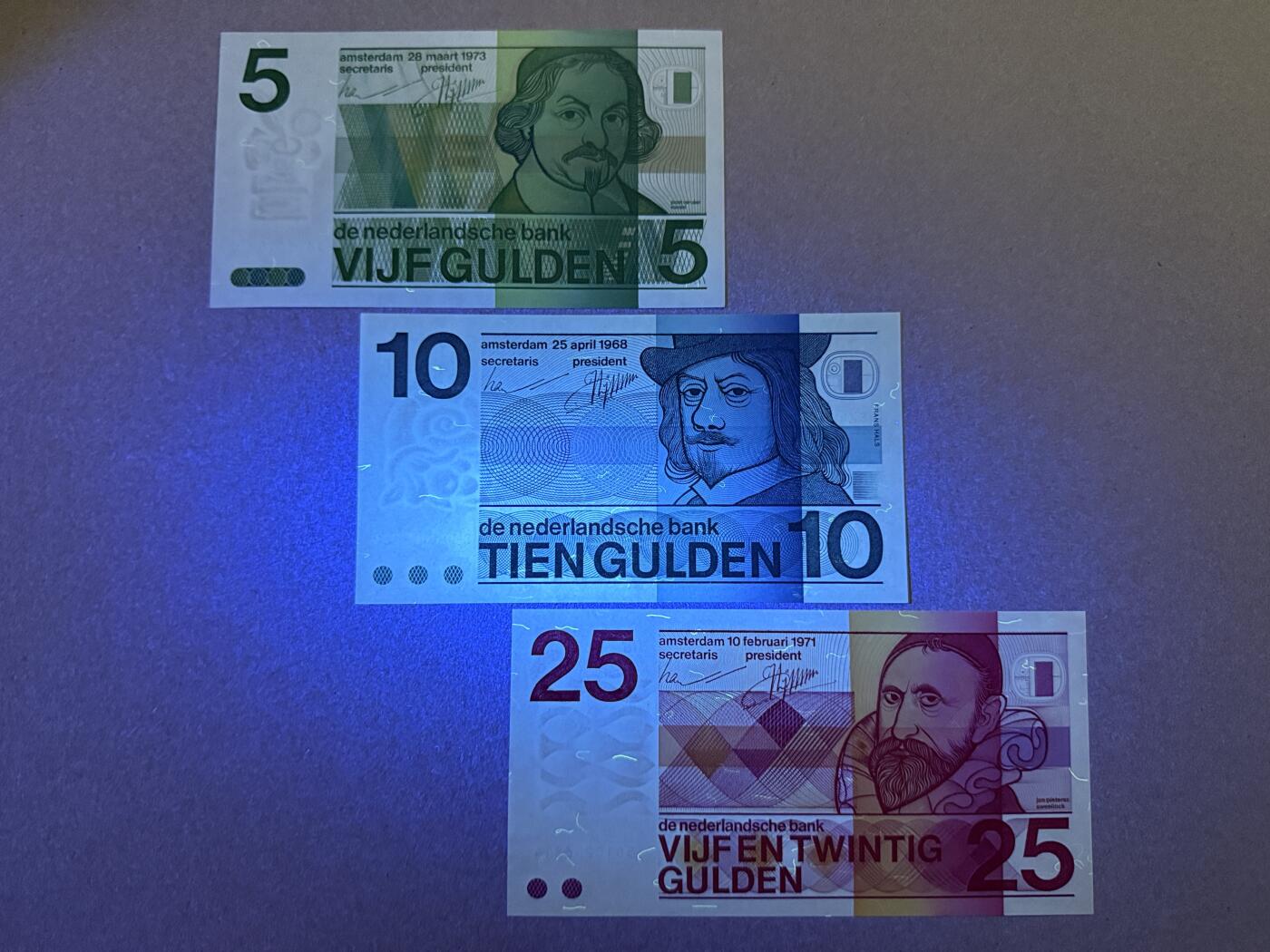 《艾美收藏》第220期-11.16周日外币畅拍场 荷兰5、10、25盾3张 UNC- 人像版 原票仅有些轻微折痕