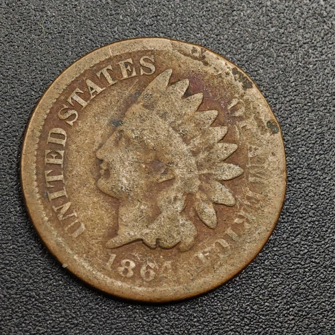 【淘币小摊】限时拍第七百九十七拍  老铜币场  满百包邮可预留两周  周一统一发货  美国1864年印第安一分铜币早期年份少见