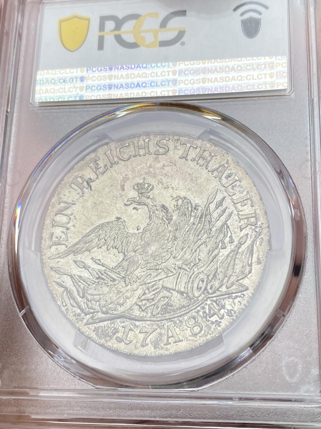 万国钱币拍卖第055期 PCGS MS62 1784年德国普鲁士腓特烈大帝腓特烈二世鹰炮大泰勒 普鲁士大名誉品种 全深打原光原味 PC冠军分&官网广告币