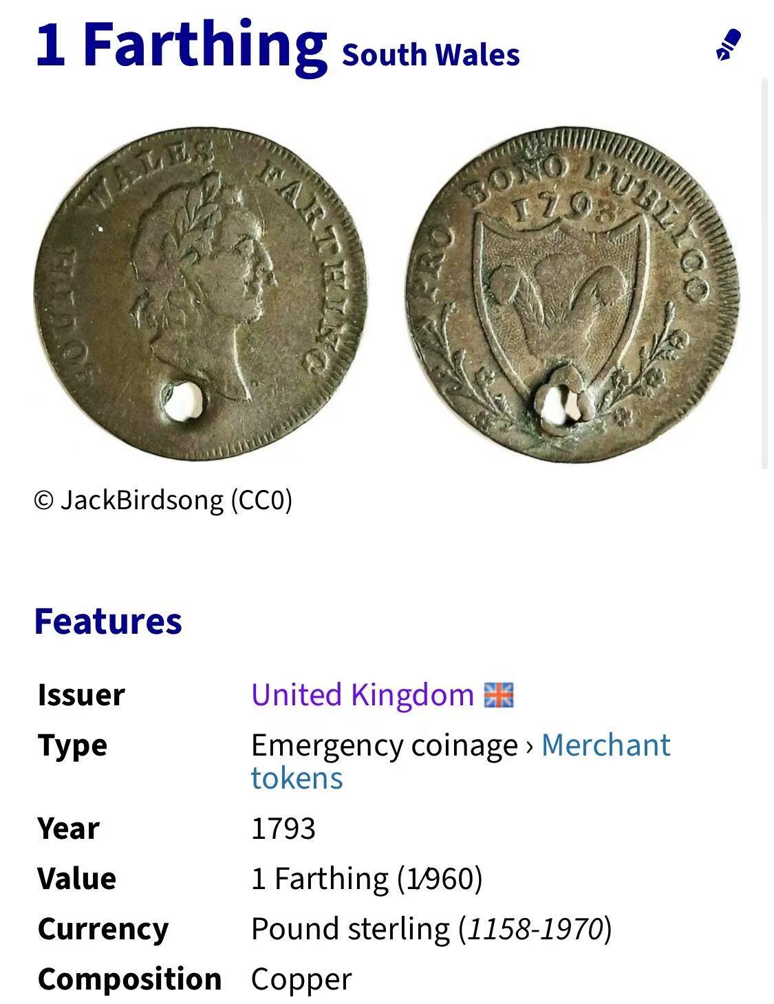 七河·世界币章小拍（总第27期） 英国.南威尔士 1法新token铜币