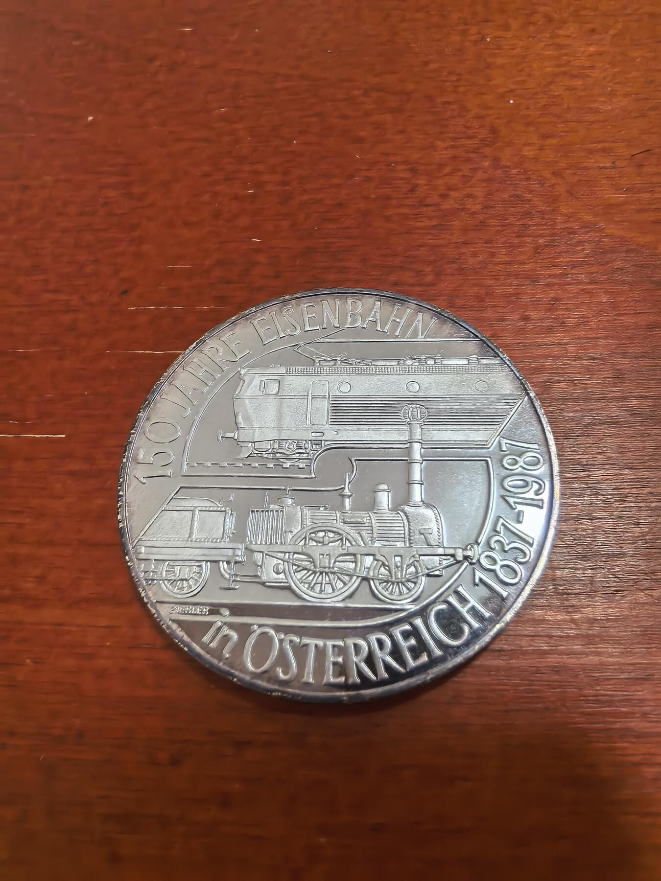 长老汇蛇年精选第七十三场拍卖 1987奥地利铁路150周年500先令精制银币，24克925银