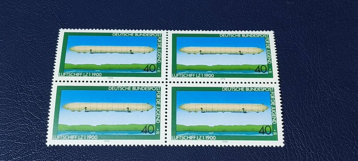 德国邮票专场，都是四方联 德国邮票四方联一张，1978年发行， 飞艇。品相如图