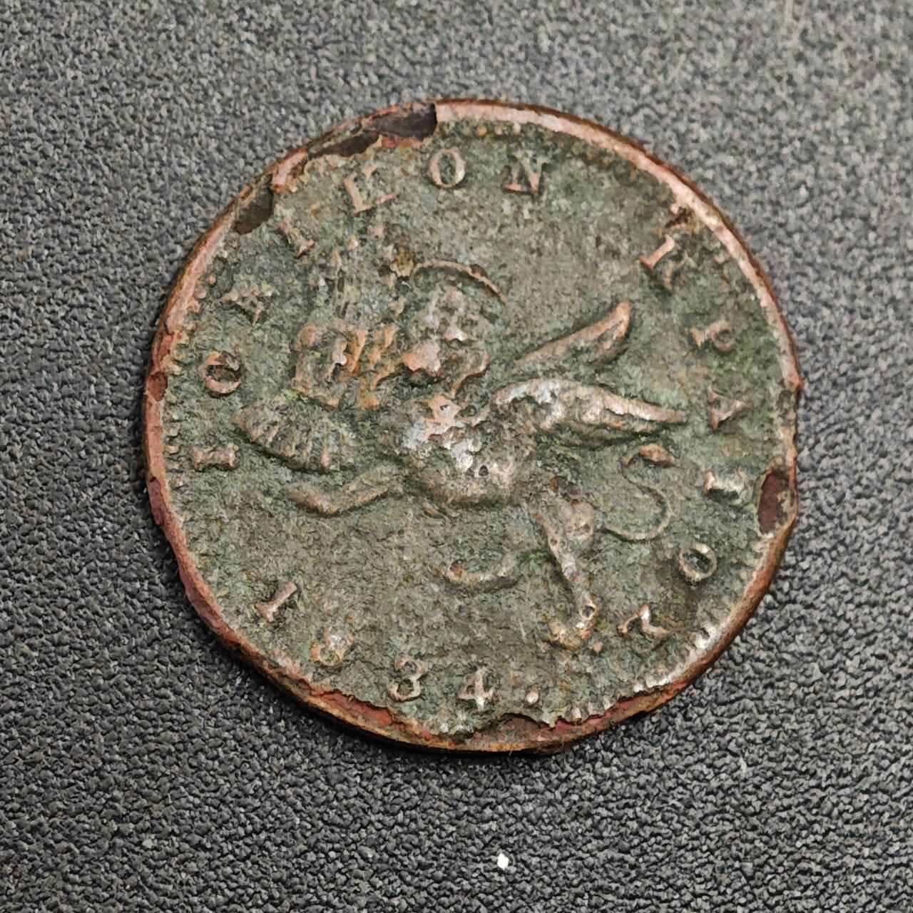 【淘币小摊】限时拍第七百九十七拍  老铜币场  满百包邮可预留两周  周一统一发货  英属爱奥尼亚1834年1雷普塔铜币