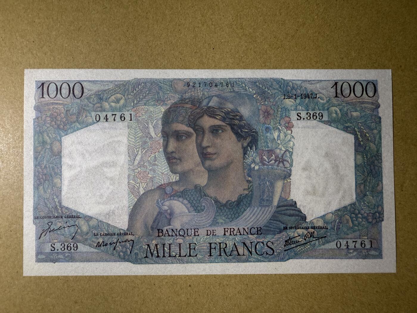 《艾美收藏》第220期-11.16周日外币畅拍场 法国1000法郎 UNC 1947年老版本