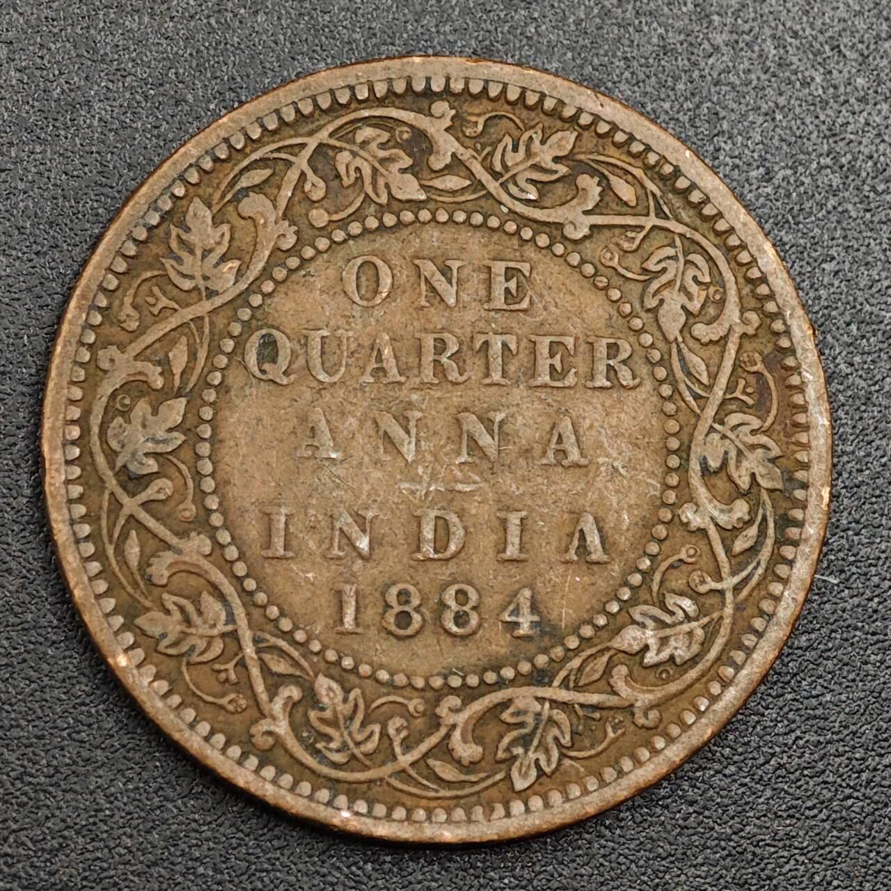 【淘币小摊】限时拍第七百九十七拍  老铜币场  满百包邮可预留两周  周一统一发货  印度1884年维多利亚1/4安娜铜币