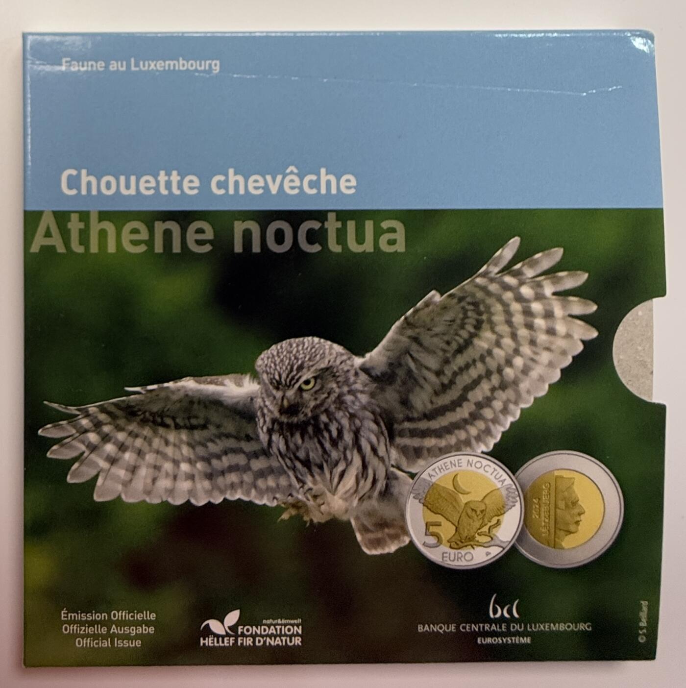 S&S Numismatic世界钱币-拍卖 第115期  卢森堡2024年 卢森堡动植物系列 – 纵纹腹小鸮 5欧元925银+北欧金双色精制纪念币 官方卡币  发行量2000枚
