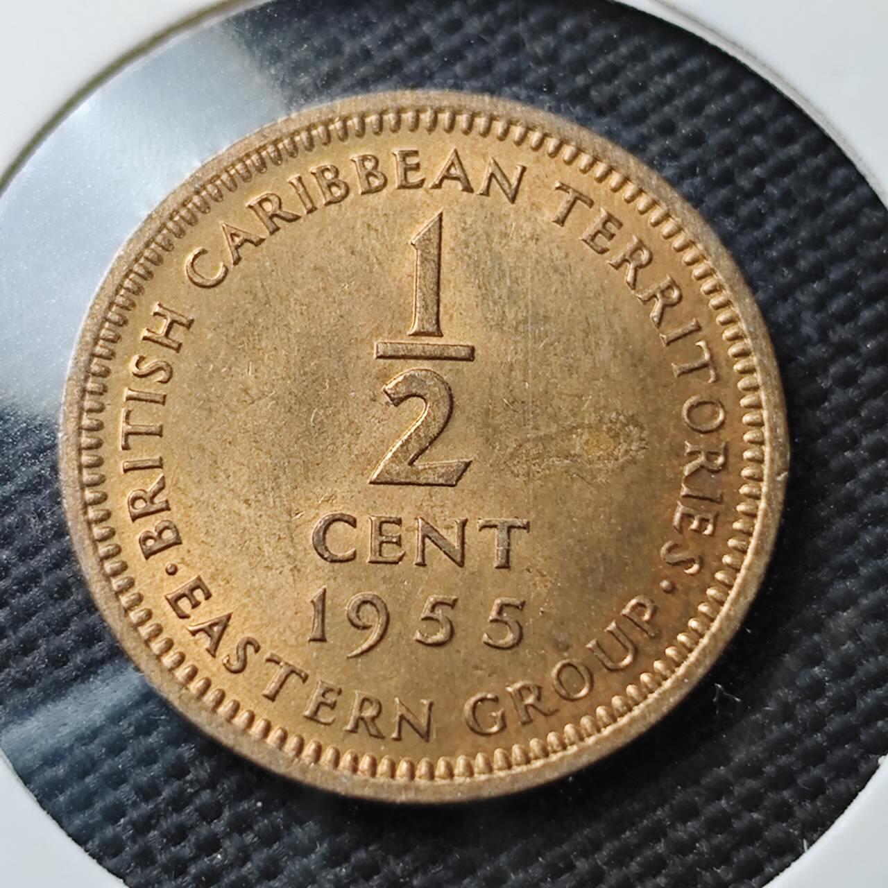 KK钱币收藏小铺  第371场  2月预留时间 周末发货  1955英属加勒比1/2铜币 好品