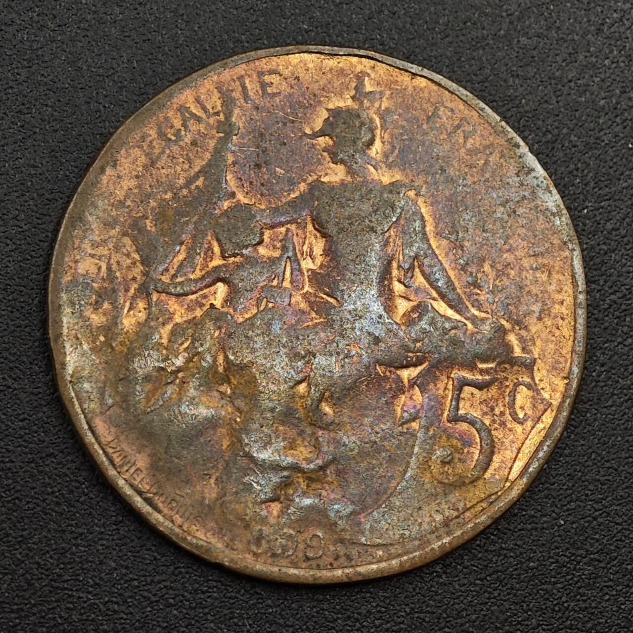 【淘币小摊】限时拍第七百九十七拍  老铜币场  满百包邮可预留两周  周一统一发货  法国1899年5分铜币