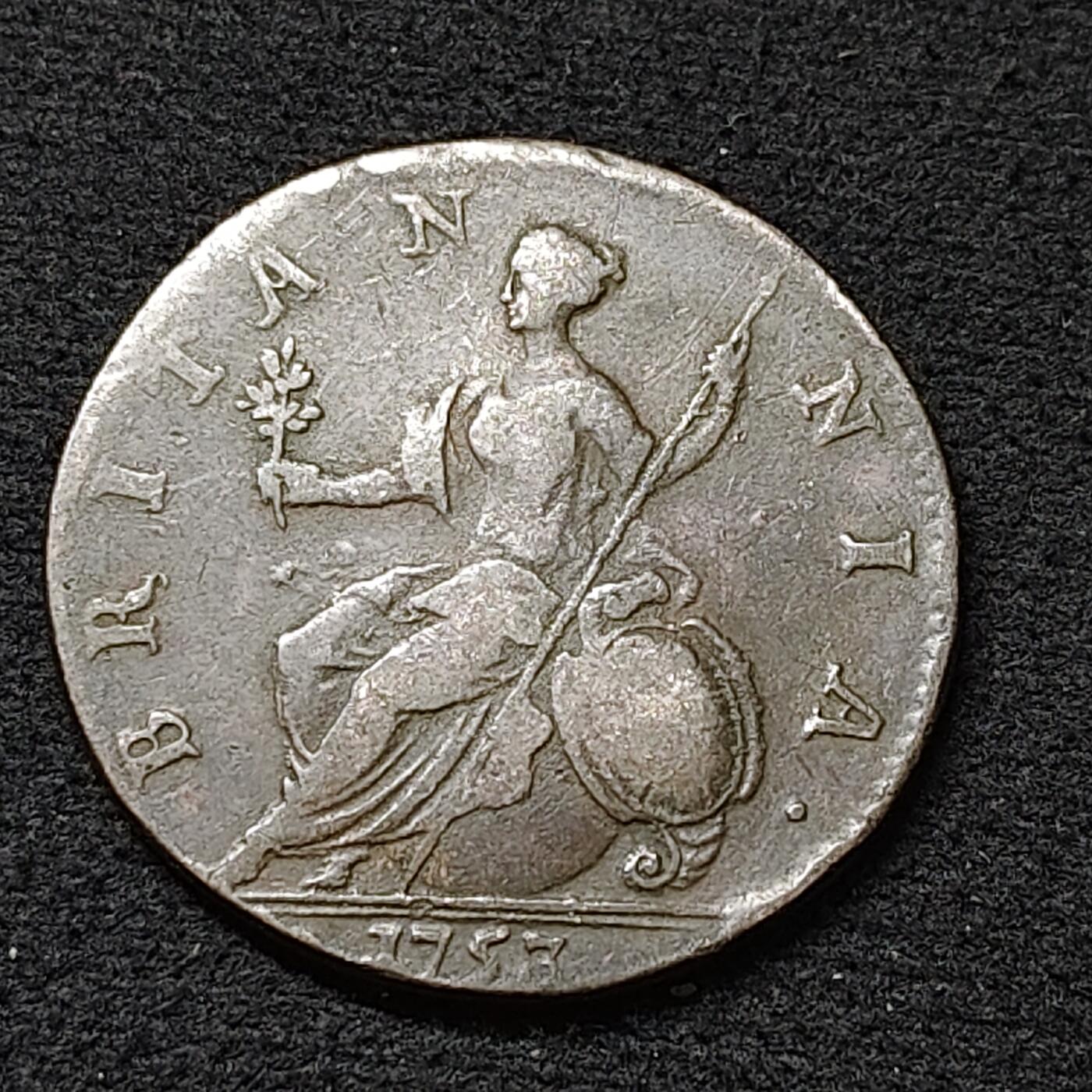 【全场包邮】纯粹捡漏拍478场（免费代拍第15场） 英国1753年乔治二世1/2便士铜币