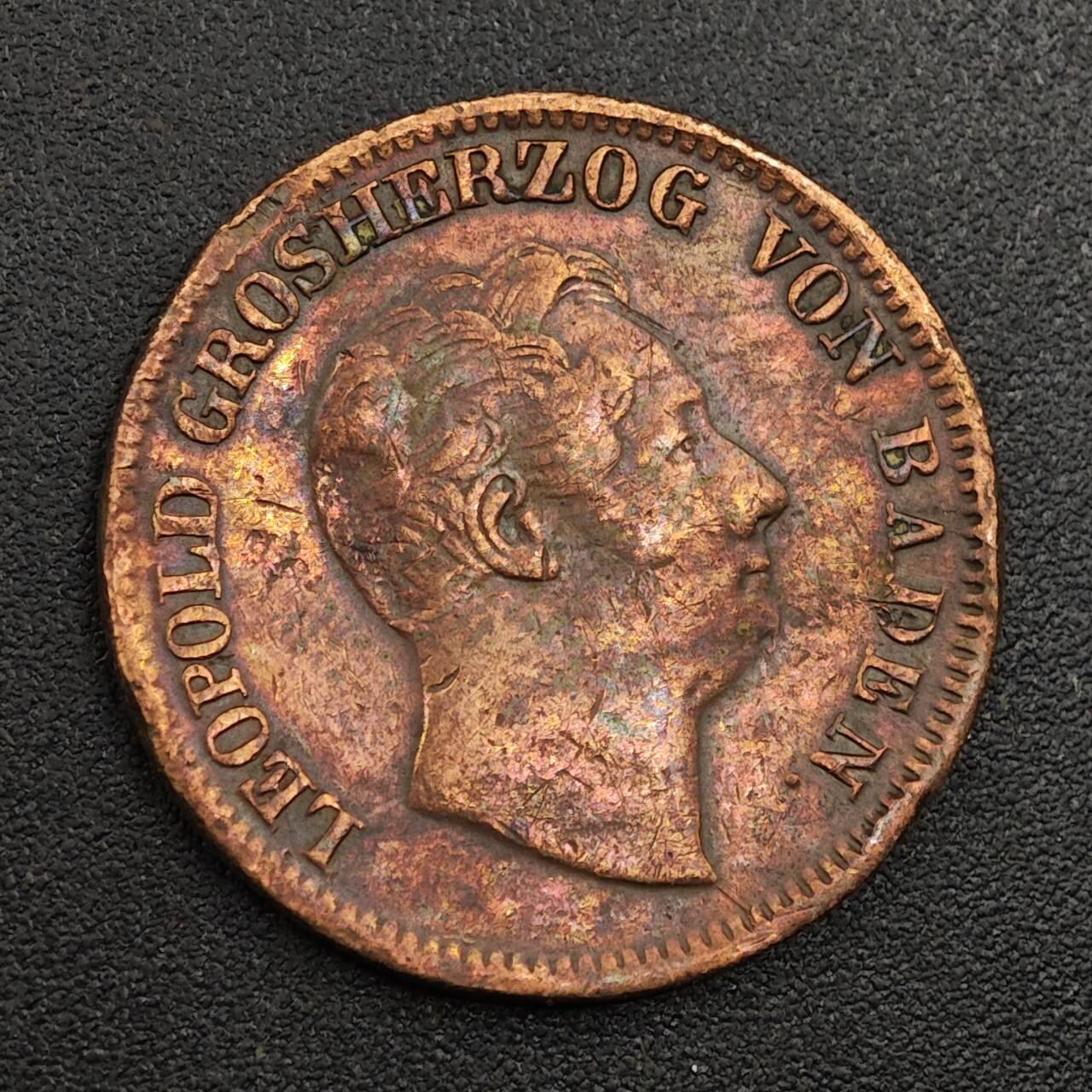 【淘币小摊】限时拍第七百九十七拍  老铜币场  满百包邮可预留两周  周一统一发货  德国巴登1851年1克鲁泽铜币