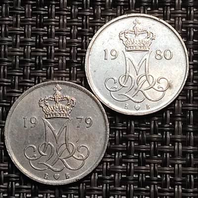 布加迪🐬～世界钱币(上海)🌾第 259 期 /  各国套币和散币 - 丹麦🇩🇰 1979/1980年 10奥尔 2枚